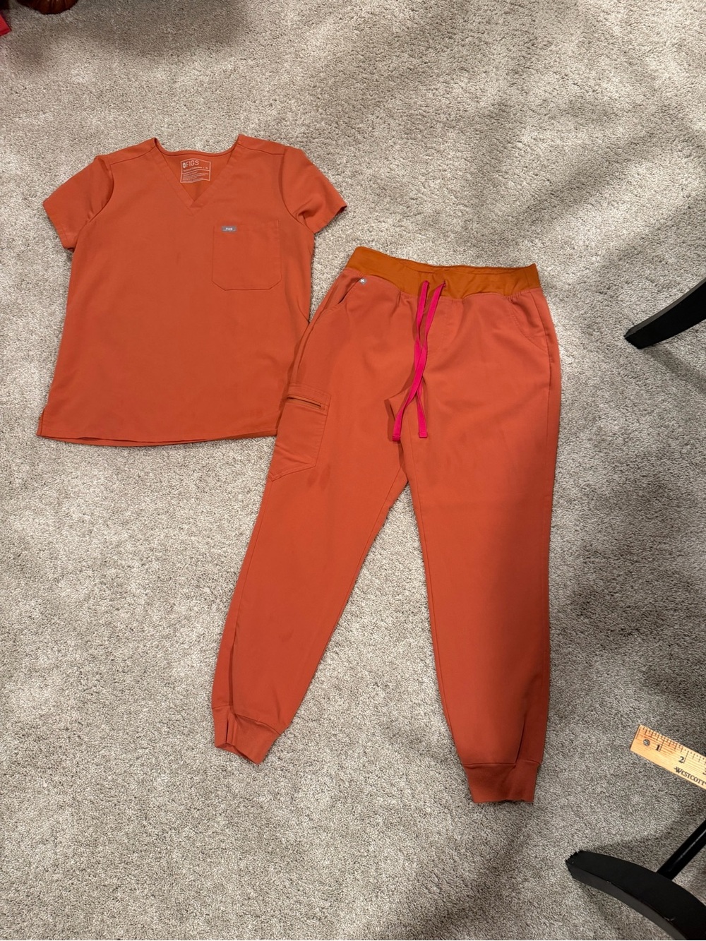 Figs Orange Scrubs Set with Pink Drawstring